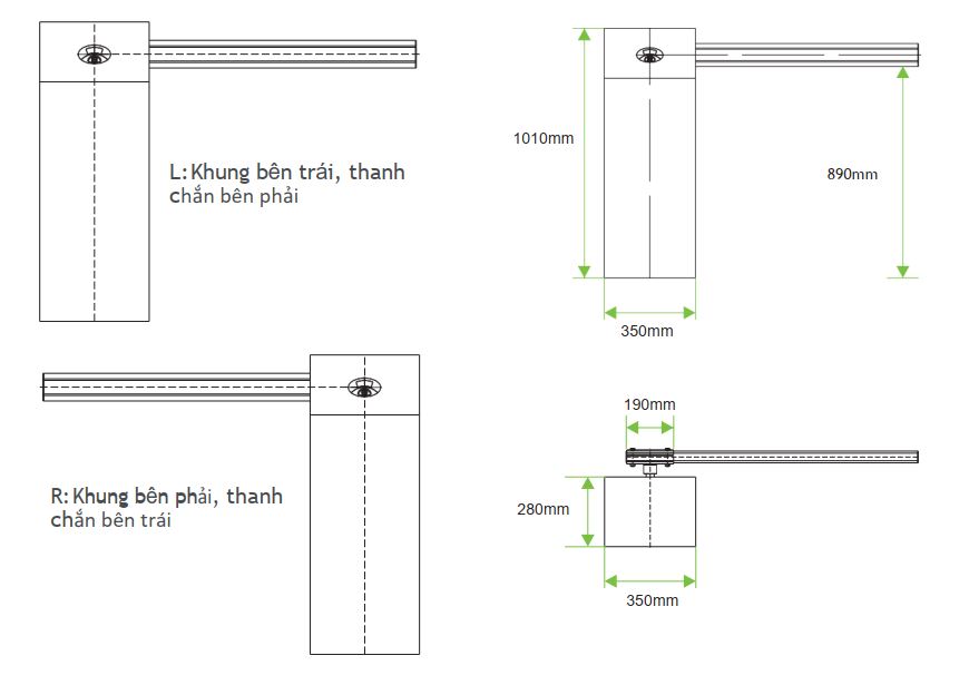 Kích thước barie tự động Zkteco